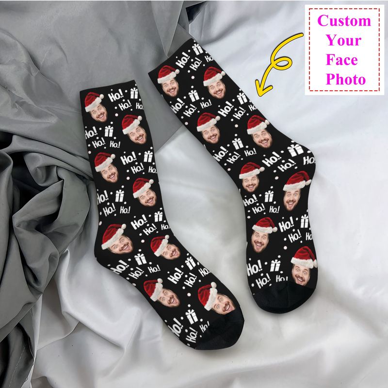 Dress Sock Men - Natal rosto foto personalizado masculino tripulação